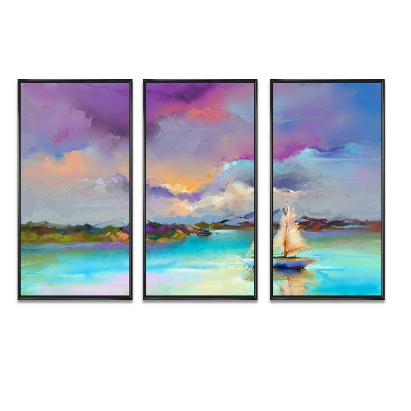 Designart "Impressionist Seascape With Little Ships III" Modern