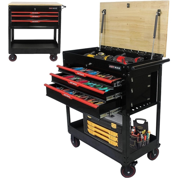 YIWANFW Rolling Power Tool Organizer Cart, 3 Tier Tool Cart Tool Chest with  Wheels, Tool Gifts for Men Dad, Garage Workbench Organizers and Storage