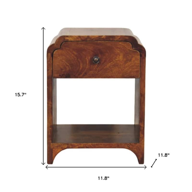 HomeRoots 16" Chestnut Solid Wood One Drawer Scallop Edge Nightstand