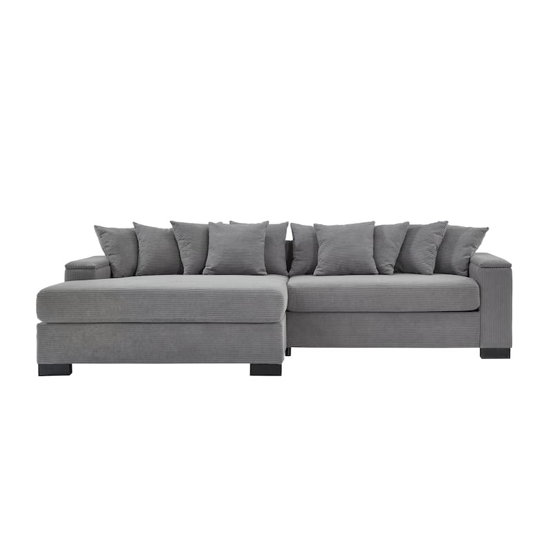 111" L Shaped Sectional Couch with Chaise Lounge and Storage Armrest - Gray