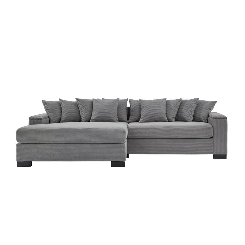 L Shape Sofa with Convertible Chaise Lounge, Arm Storage and Pillows