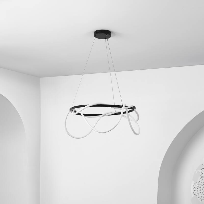 Nuvola 25" Contemporary Minimalist 360 Adjustable Silicone Neon Rope Dimmable Integrated LED Chandelier, by JONATHAN Y