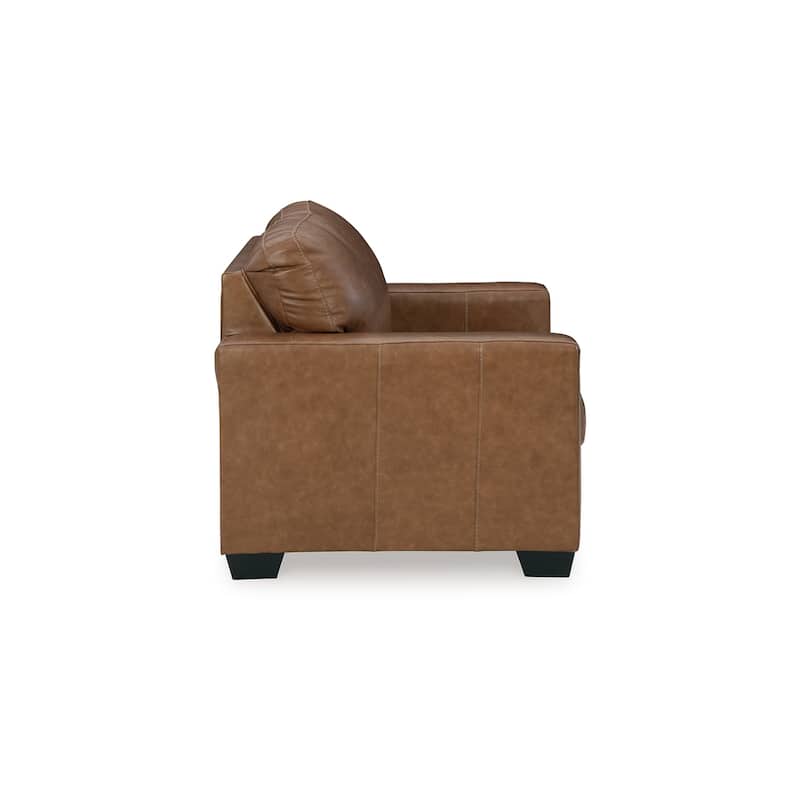 Miller Loveseat, Plush Caramel Brown Real and Faux Leather 62 Inch
