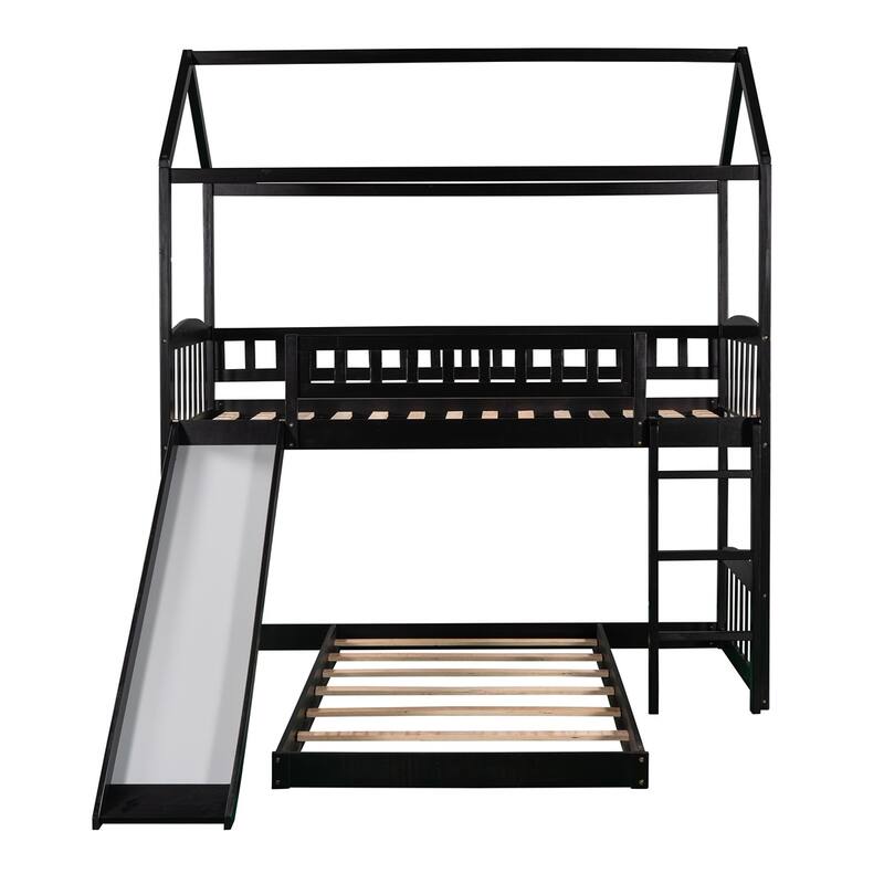 Merax House Bunk Bed with Slide, Twin Over Twin Bunk Bed with Slide