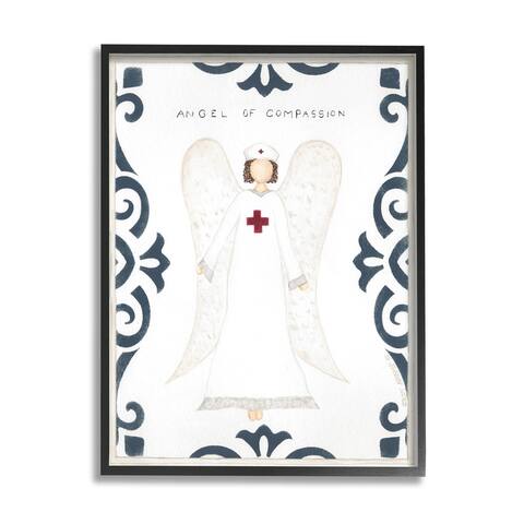 Stupell Industries Angel of Compassion Traditional Nurse Illustration Wings Framed Wall Art - White