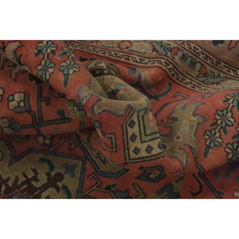 Hand Knotted Oriental 100% Wool Carpet Traditional Medallion Coral Tabriz Area Rug - 10' 9'' X 7' 8''