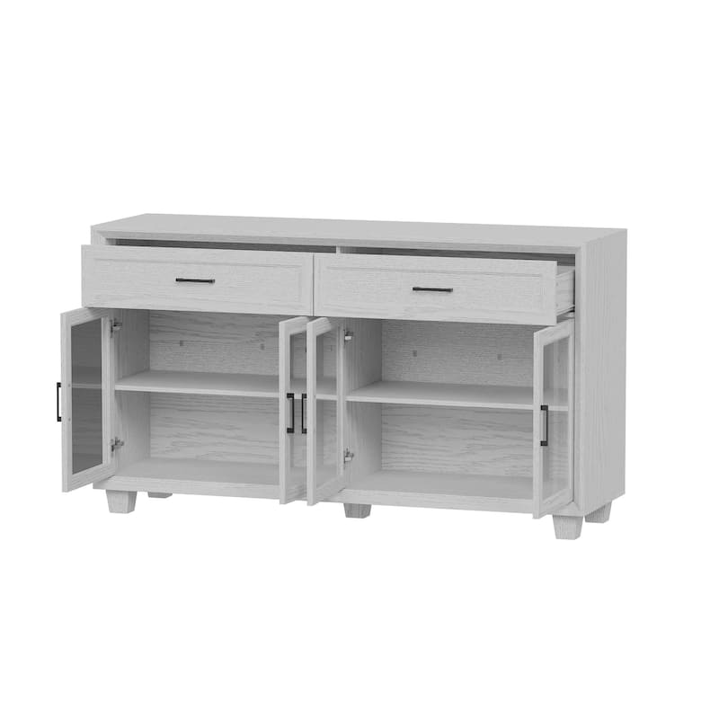 Glass Storage Cabinet with Doors,TV Stand for Living Room,Pantry,Brown/White