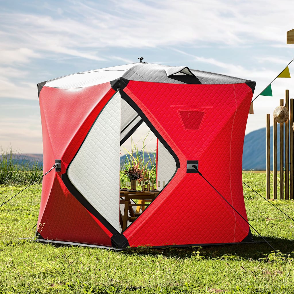 3-Layer Insulated Pop-up Canopy Portable Ice Shelter Ice Fishing Tent with 2 Doors and Carrying Bag