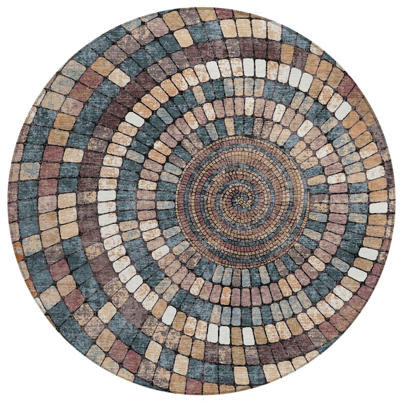 Machine Washable Indoor/Outdoor Contemporary Pinwheel Chantille Rug
