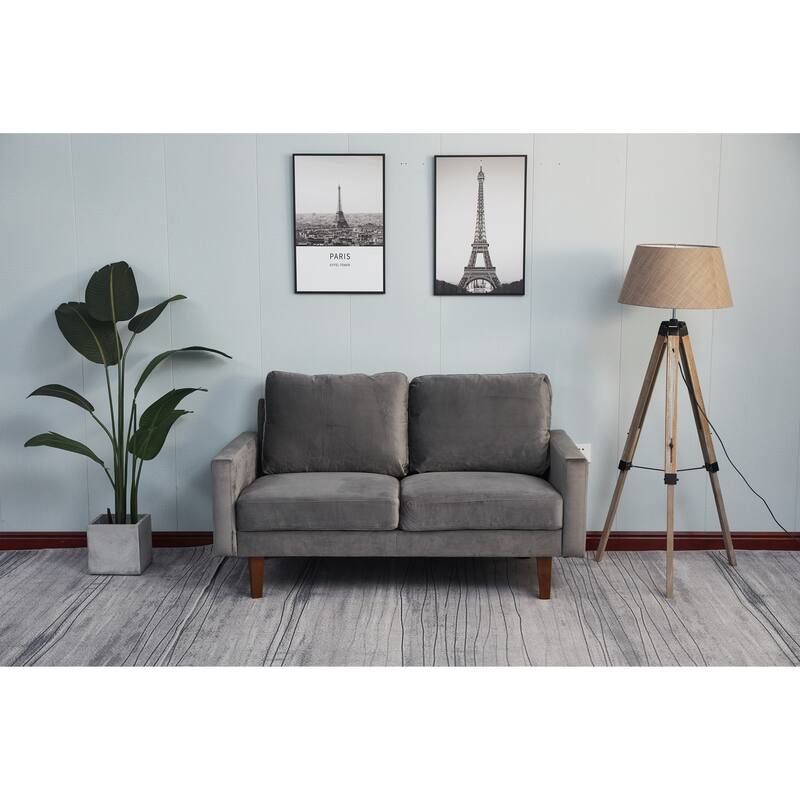 Grey Sofa with Wood and Fabric, 70x33x34 inches