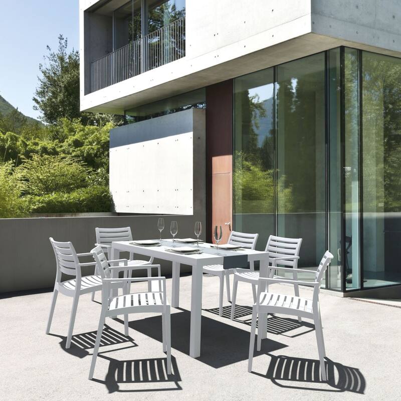 7-Piece White Rectangle Patio Dining Set with Arm Chairs 55"