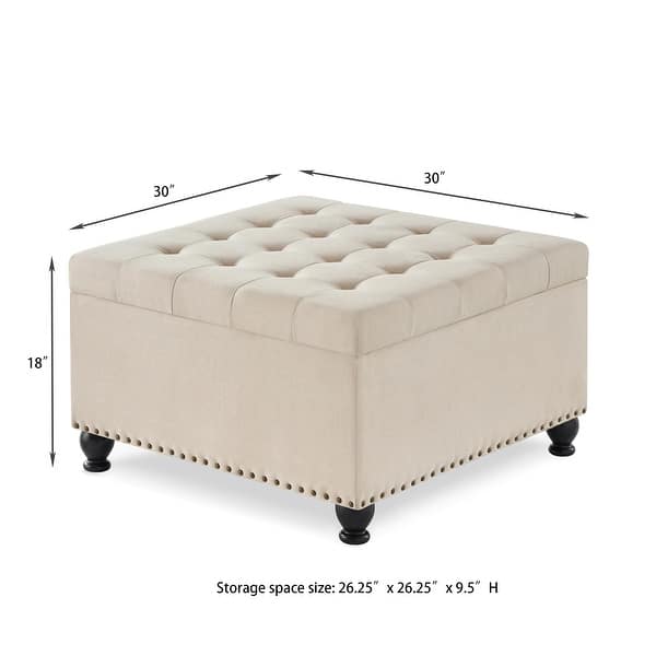 dimension image slide 2 of 4, Large square storage ottoman with wooden legs