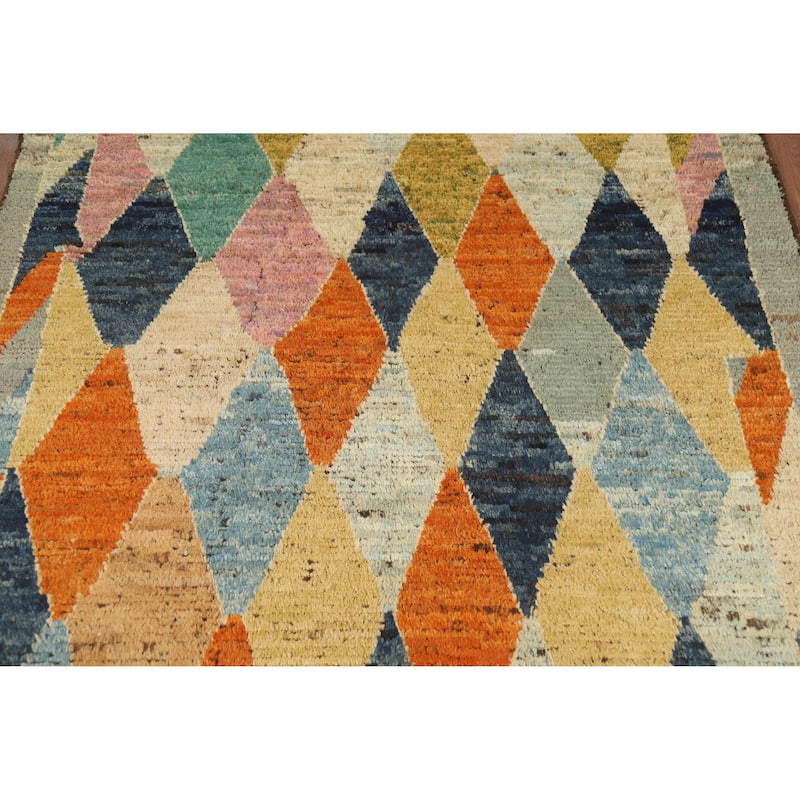 Geometric Moroccan Rug Handmade Tribal Multi-Color Wool Carpet - 5'3" x 6'4"