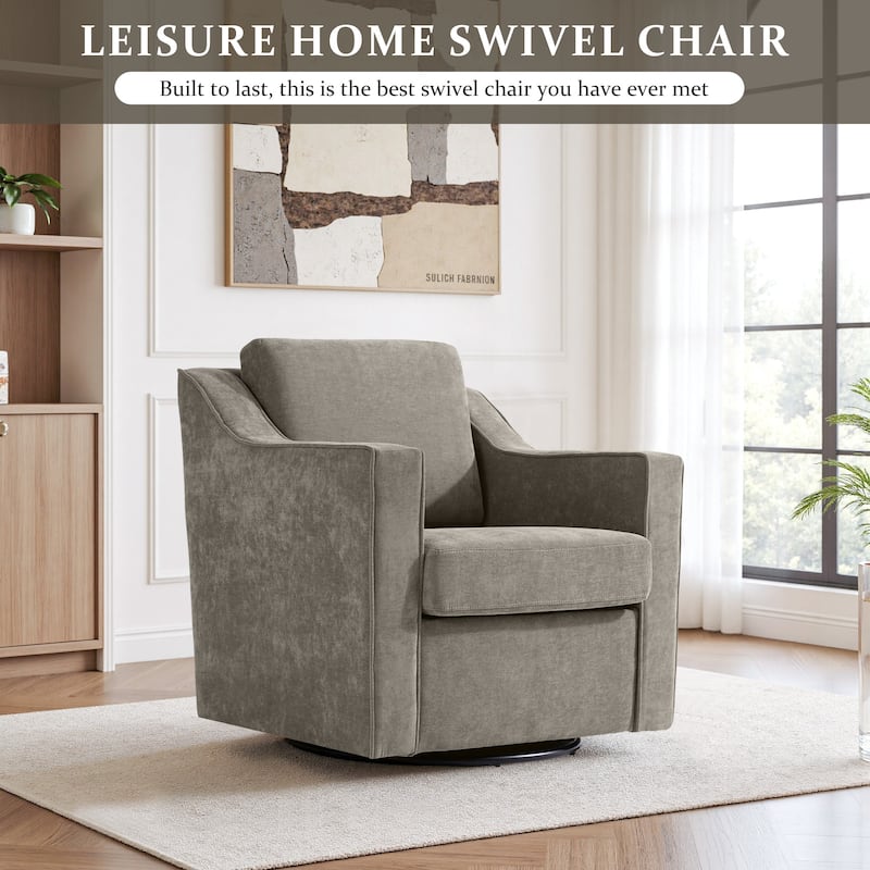 Chenille/Leather Swivel Barrel Chair(Set of 2) Modern Club Chair by UIXE