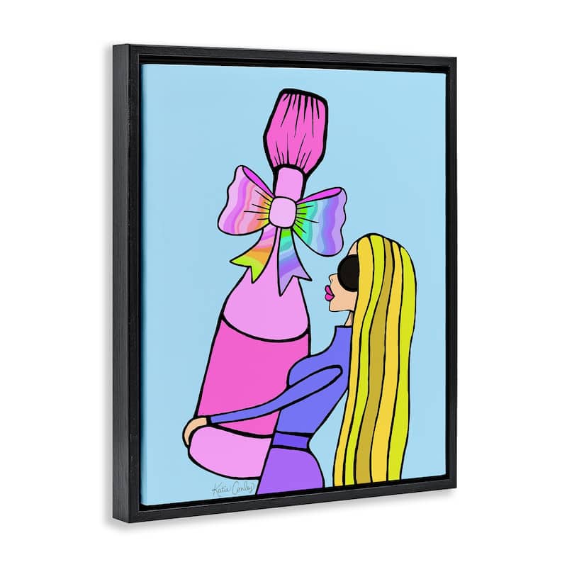 Stupell Bold Fashionista with Wine Bottle Framed Floater Canvas Wall Art Design By Katie Conley