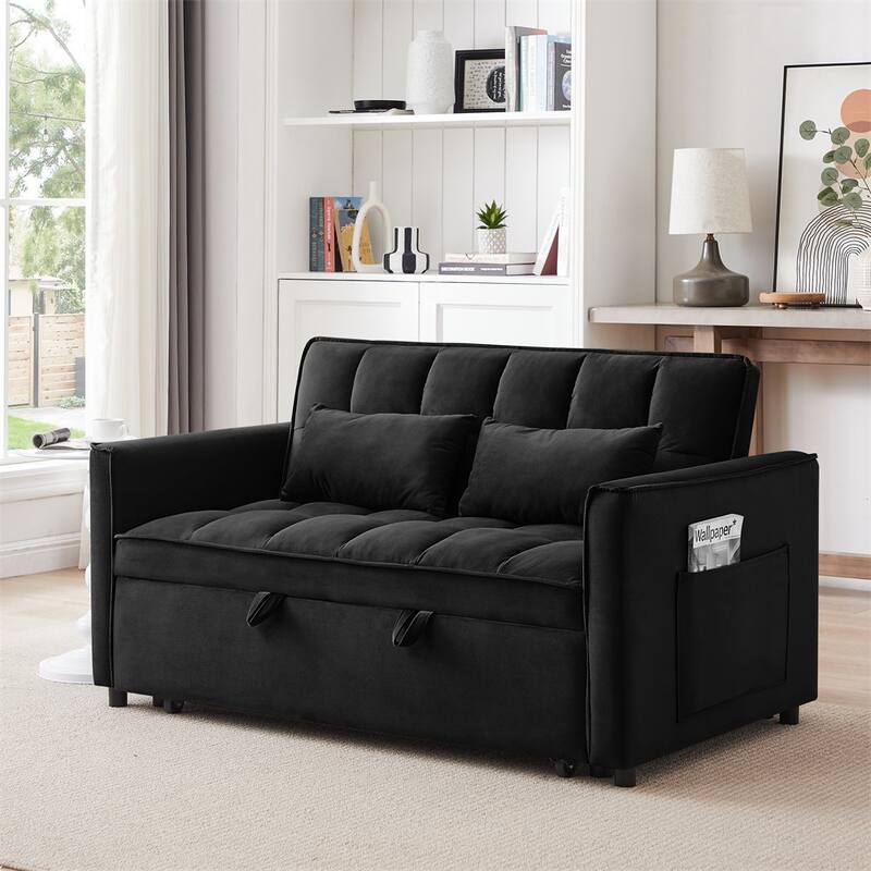 3-in-1 Modern Convertible Velvet Double Futon Sofa Bed with 2 Pillows