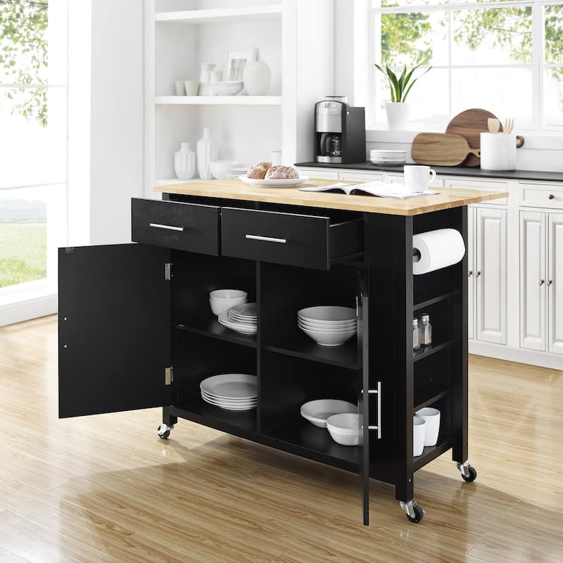 Crosley Savannah Wood Top Drop Leaf Kitchen Island/Cart - 30"d x 42"w x 37"h