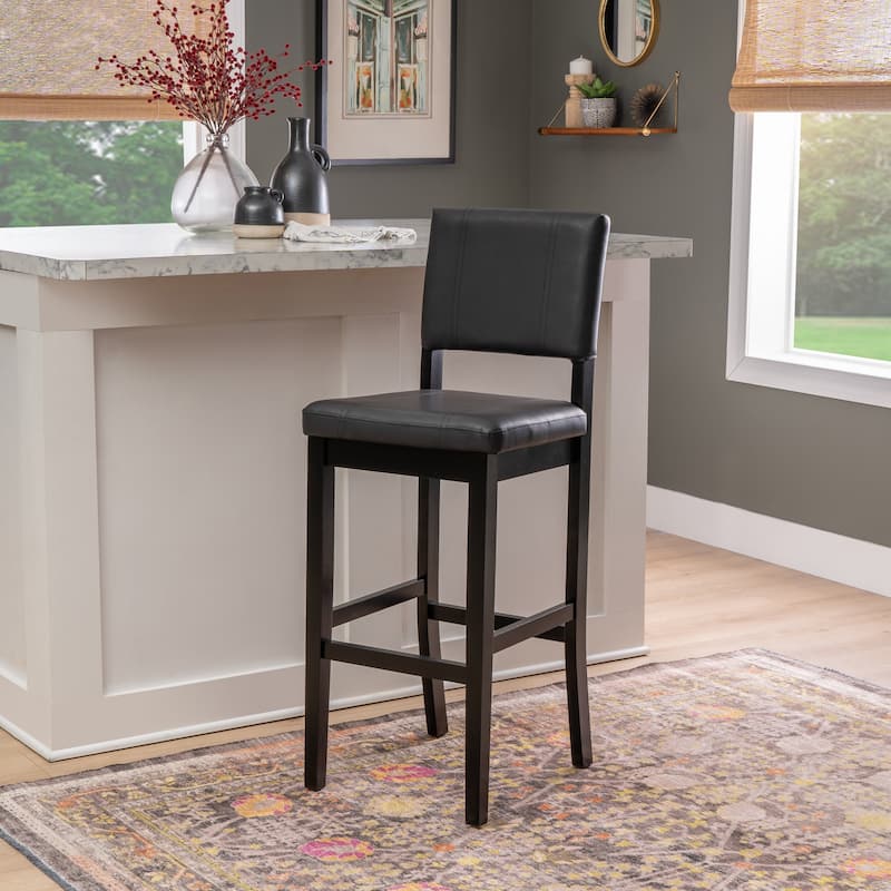 Linon Lombardy Faux Leather and Rubberwood Bar Stool - Black