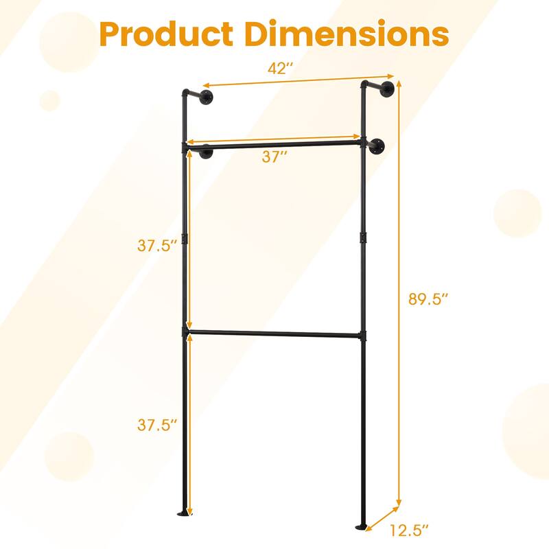 Gymax Industrial Pipe Clothing Rack Wall Mounted Heavy-Duty Metal