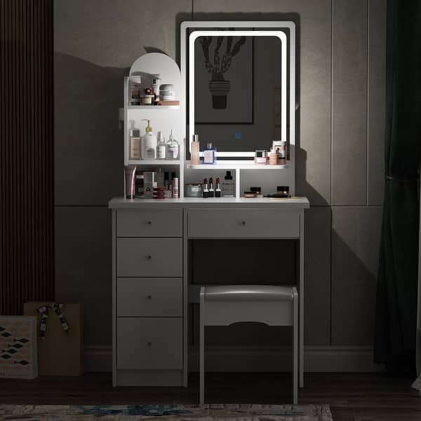 slim fit dress slacks Sienna Grey Dressing Table with Mirror & Stool – Laura James Ireland main image 0