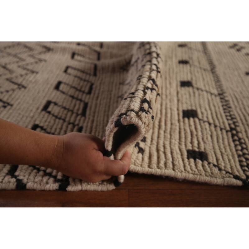 Ivory Moroccan Oriental Area Rug Hand-Knotted Wool Carpet - 8'10"x 12'3"