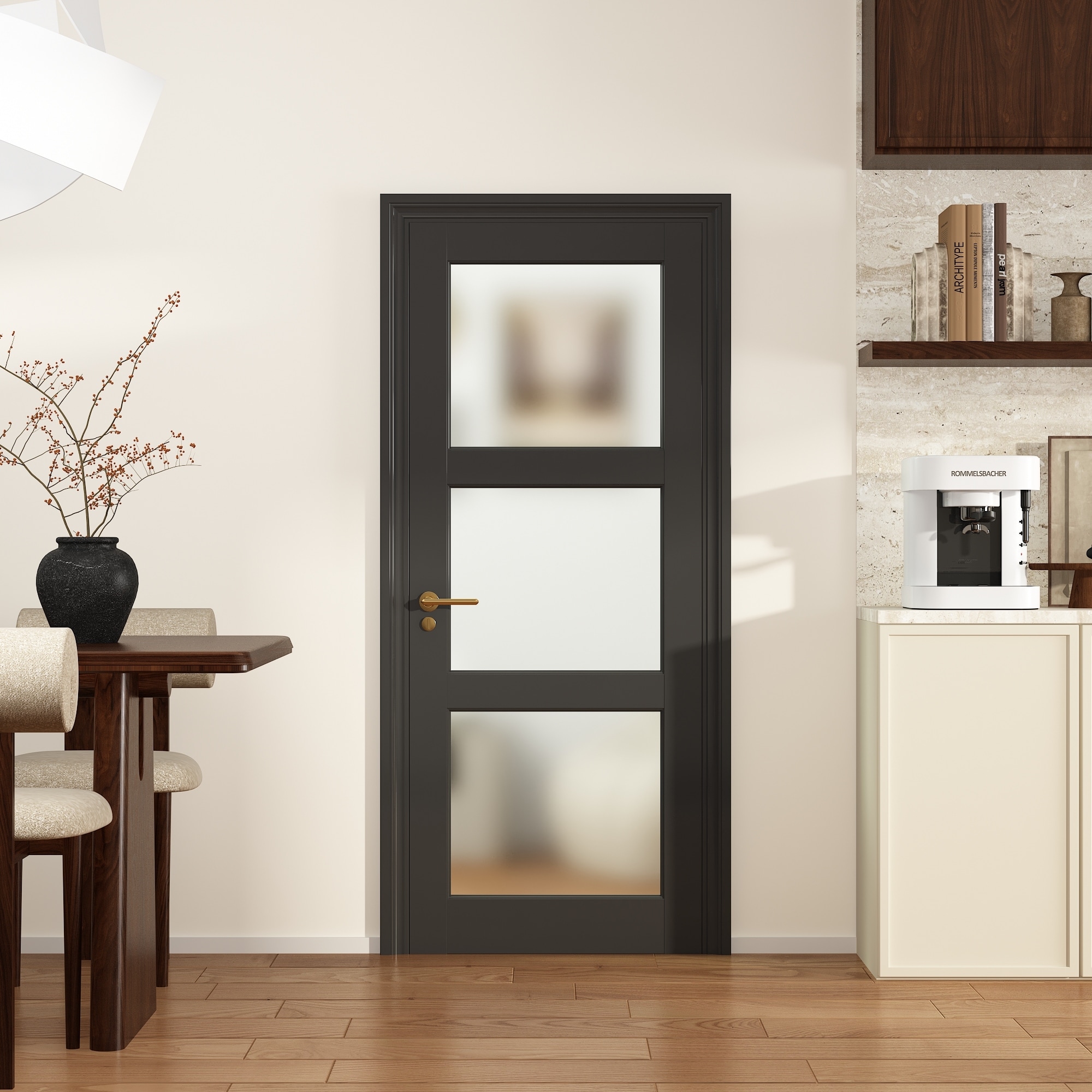 3-Lite Glass Door Preassembled Frosted Glass French Door MDF Wood Panel for Utility Room Pantry Closet Laundry Room Bathroom