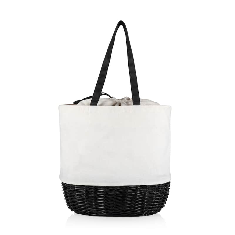 Picnic Time Coronado Canvas and Willow Basket Tote, (White Canvas with Black Accents)