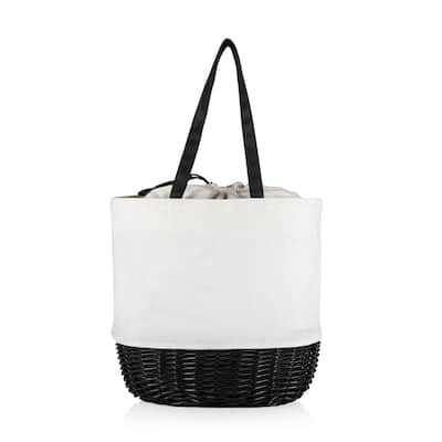 Picnic Time Coronado Canvas and Willow Basket Tote, (White Canvas with Black Accents)
