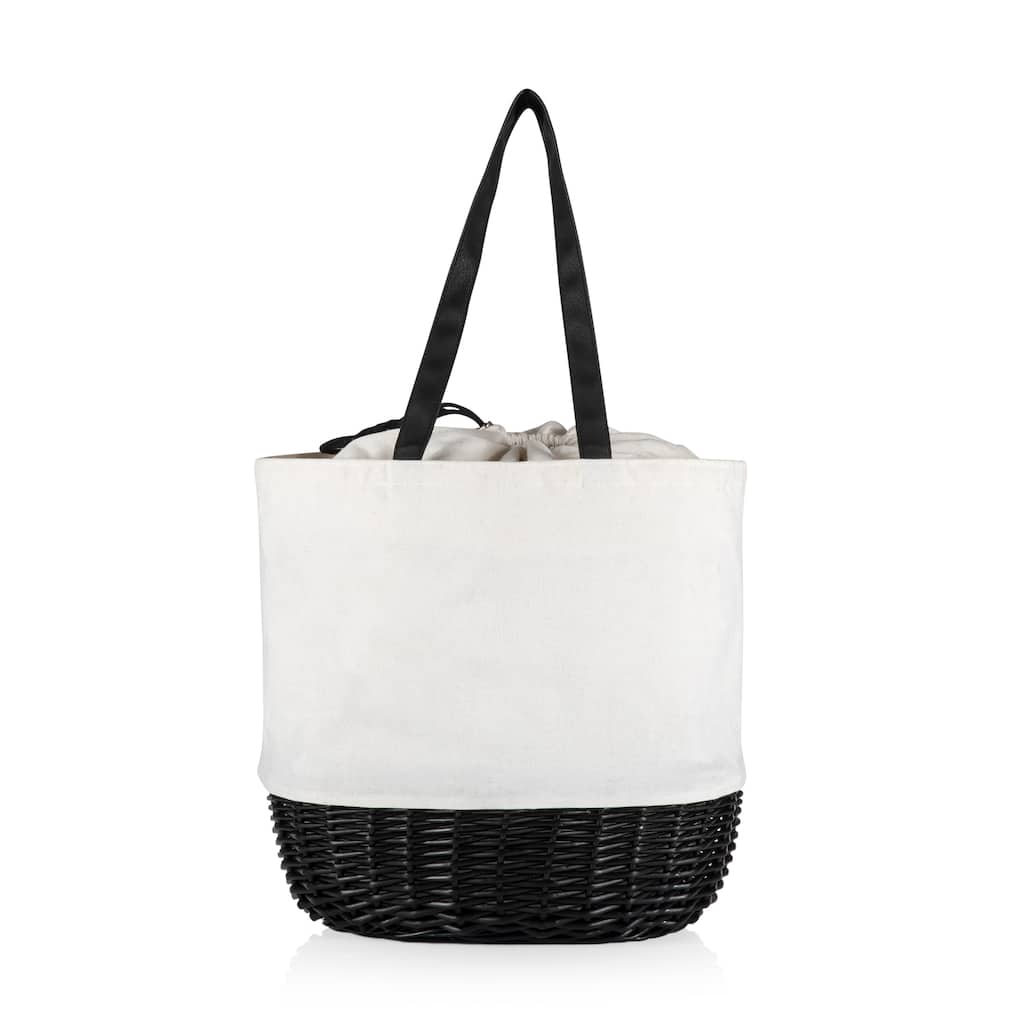 Picnic Time Coronado Canvas and Willow Basket Tote, (White Canvas with Black Accents)