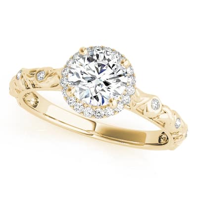 Auriya 14k Yellow Gold Lab Grown Round Diamond Halo Engagement Ring 0.50 to 5.00 ct. tw. (F-G VS)