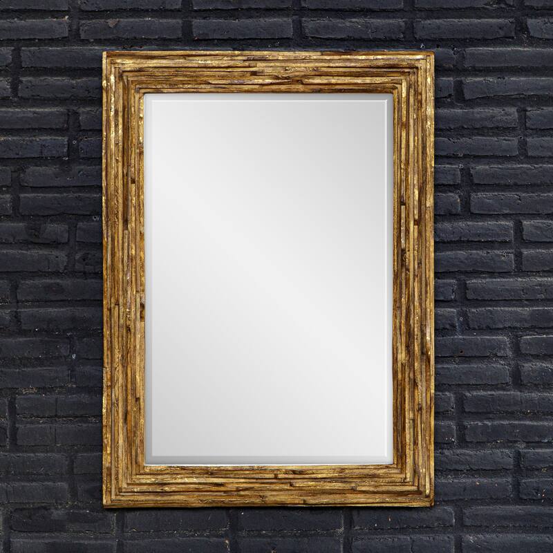 Overlap Teakwood Framed Rectangular Wall Mirror - 43.75" - Antique Gold