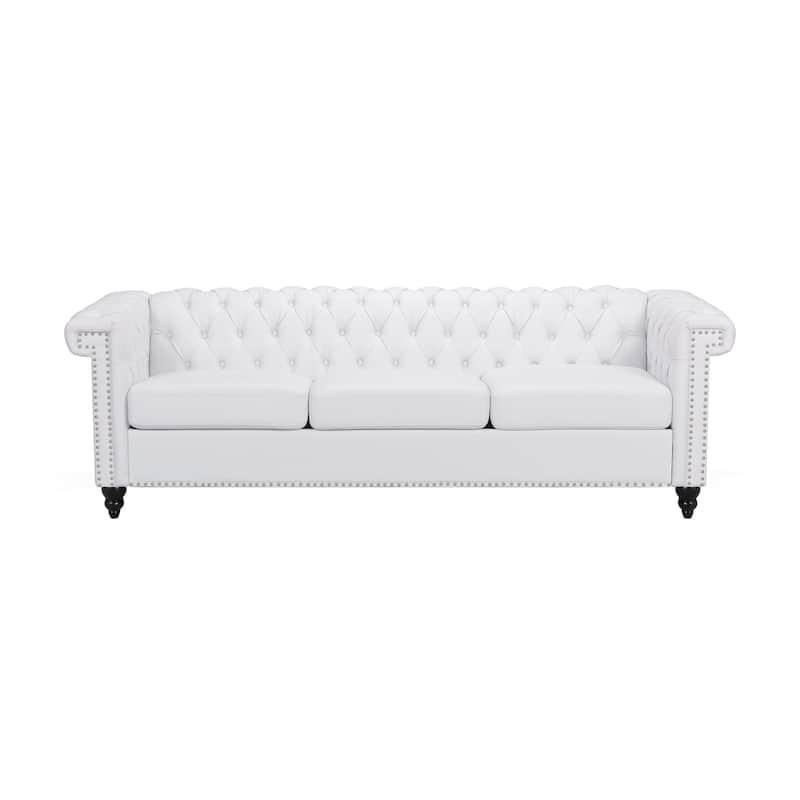 White PU 3-Seater Chesterfield-Style Sofa