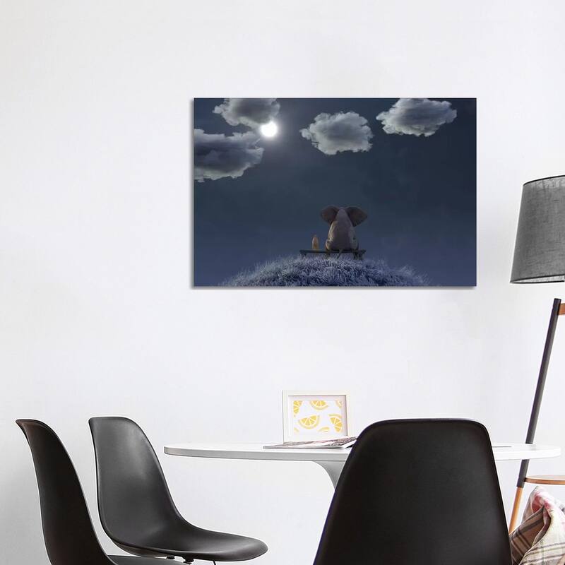iCanvas "Elephant And Dog Are Sitting On A Meadow On A Moonlit Night" by Mike Kiev Canvas Print - 26x40x1.5