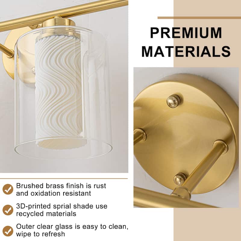 Modern Gold Vanity Light with Double Cylinder Shades Bathroom