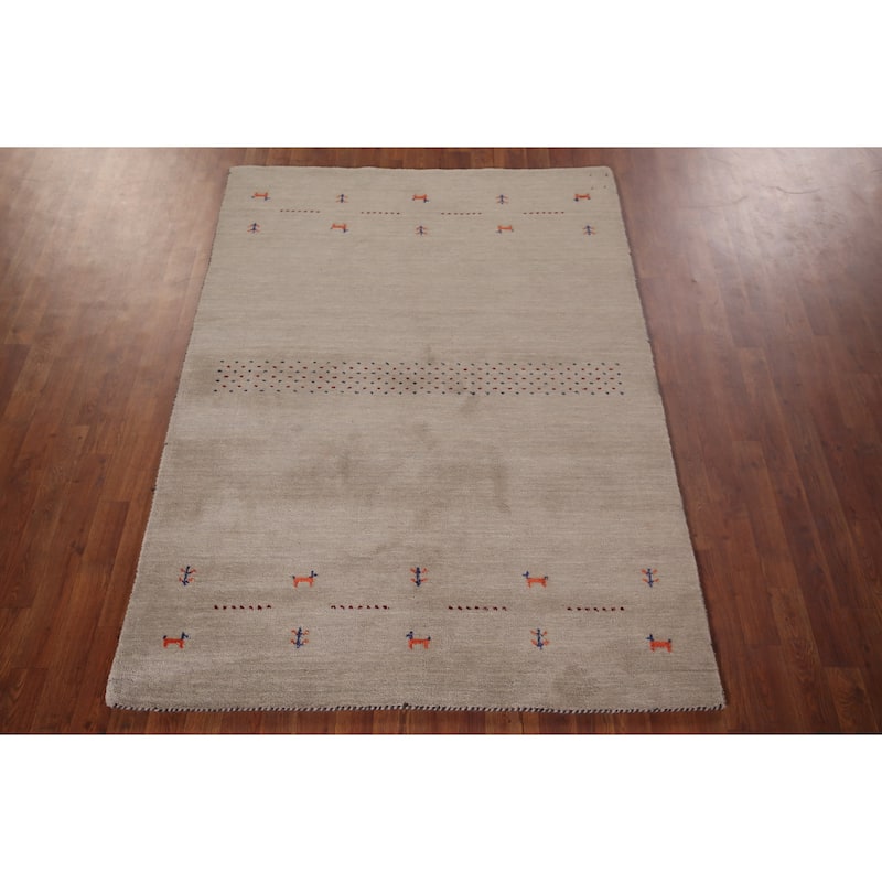Beige Gabbeh Indian Area Rug Handmade Wool Carpet - 4'7"x 6'6"