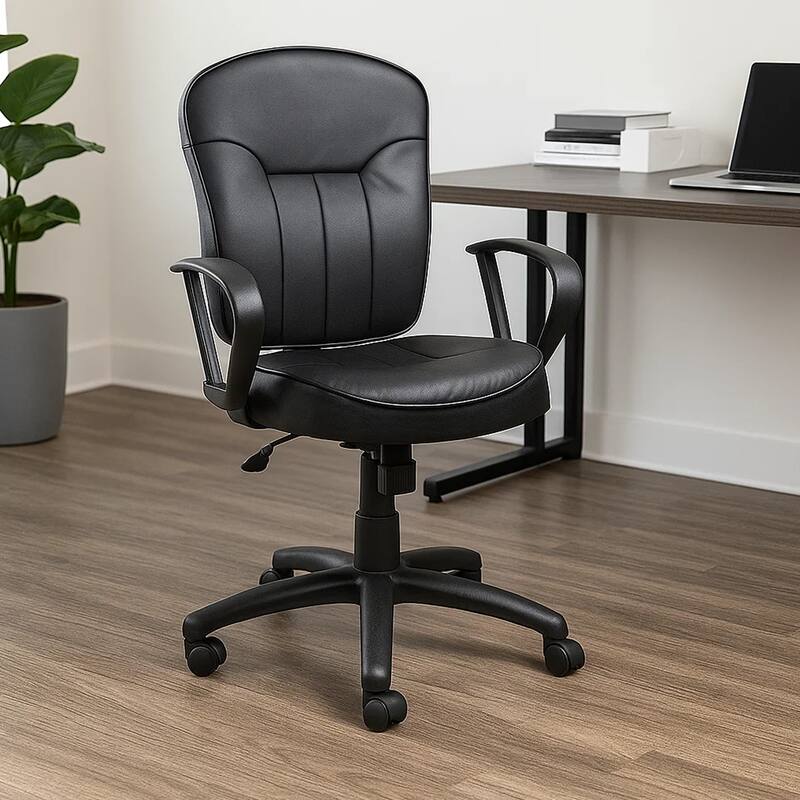 Sera Executive Office Task Chair, Loop Arms, Mid Back Black LeatherPlus