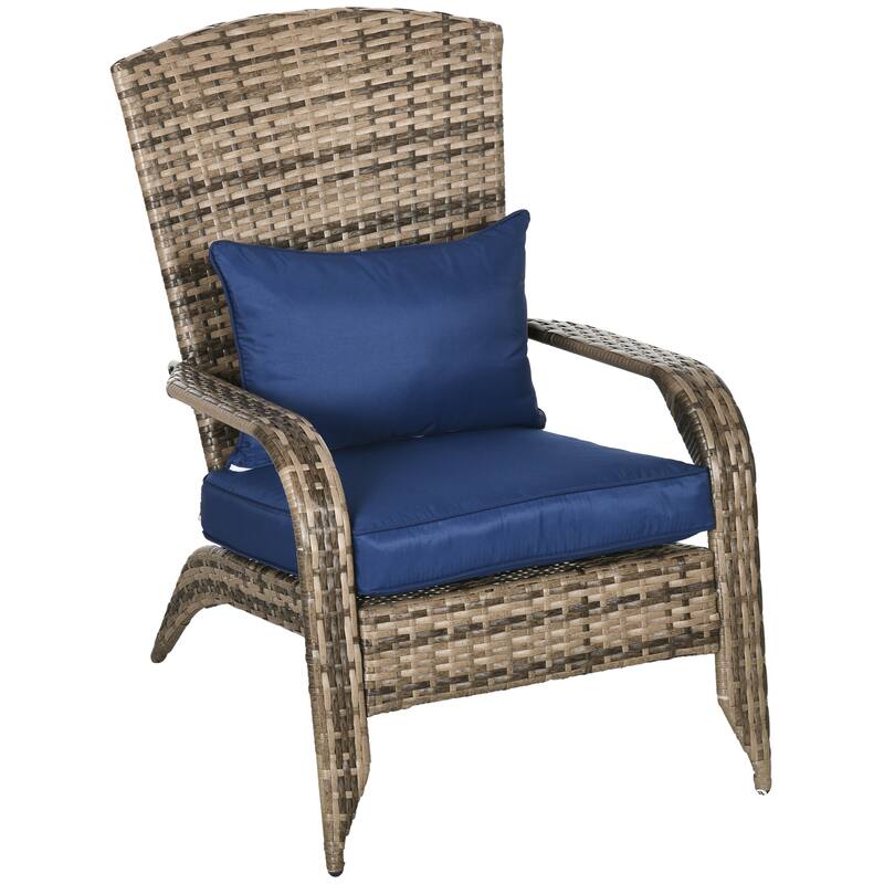 Outdoor Wicker Adirondack Chair, Patio Fire Pit Chair with Soft Cushions, Tall Curved Backrest & Armrests