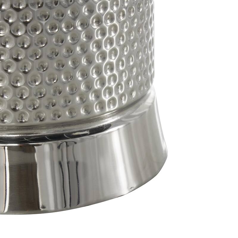 Stainless Steel Metal Hammered Ice Bucket with Brown Leather Handles - Silver - Roche River Decor - 9"W x 12"L x 11"H