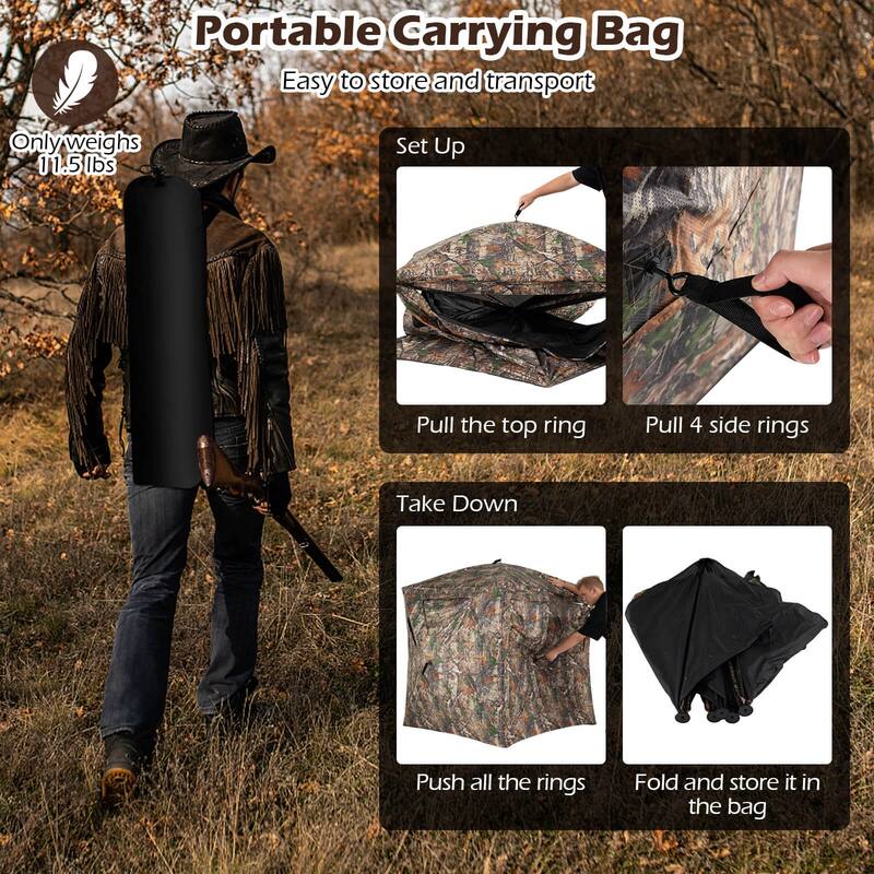 Costway 270° See Through Hunting Blind Tent, 2-3 Person Pop-Up Ground - See Details