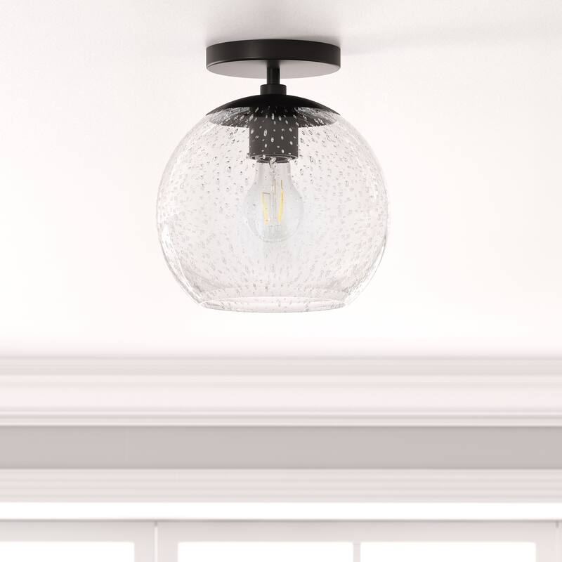 Bartlett Semi Flush Mount Ceiling Light - Matte Black with Seeded Glass