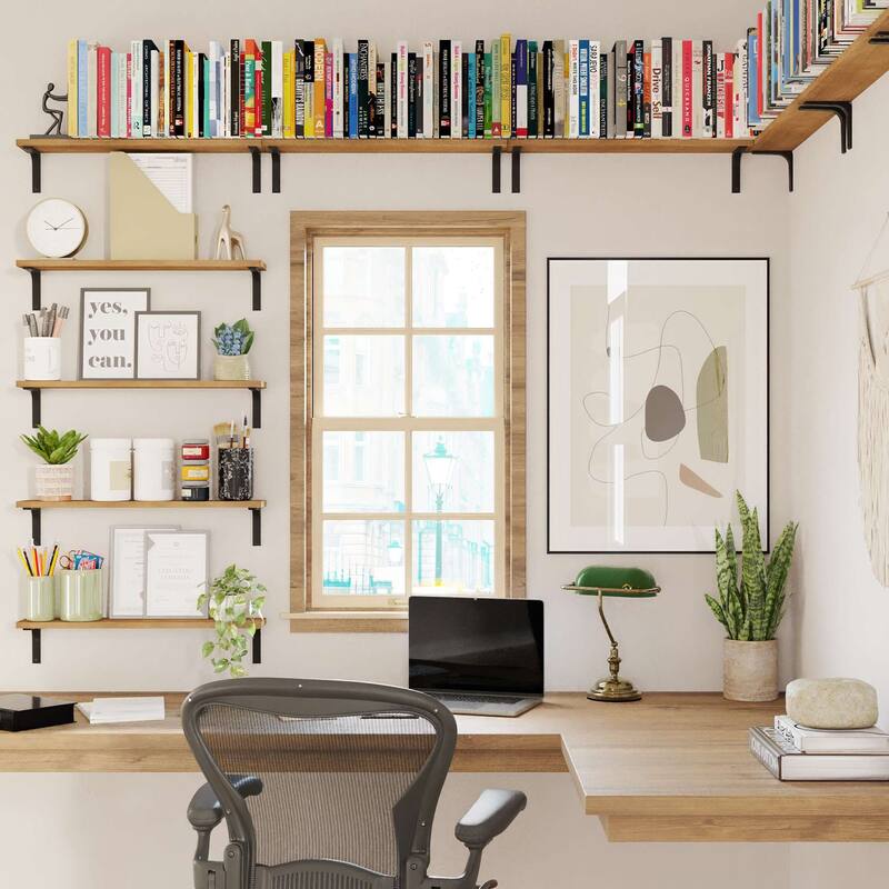 Wallniture Nola 24" Floating Shelves for Wall Decor, Wood Shelves for Living Room, Office, Kitchen Storage Shelves, 14 Pcs