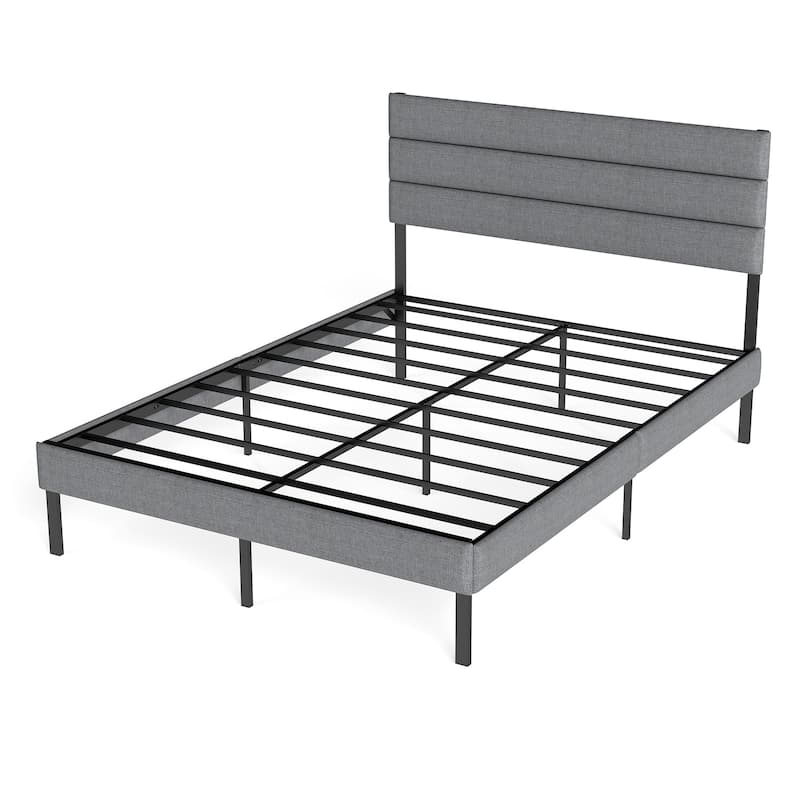 Queen Size Upholstered Platform Bed with Headboard, 14'' Underbed Storage, No Box Spring Needed