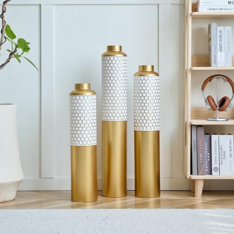 Large White Droplet Shaped Metal Vase 3-Piece Set for Modern Home