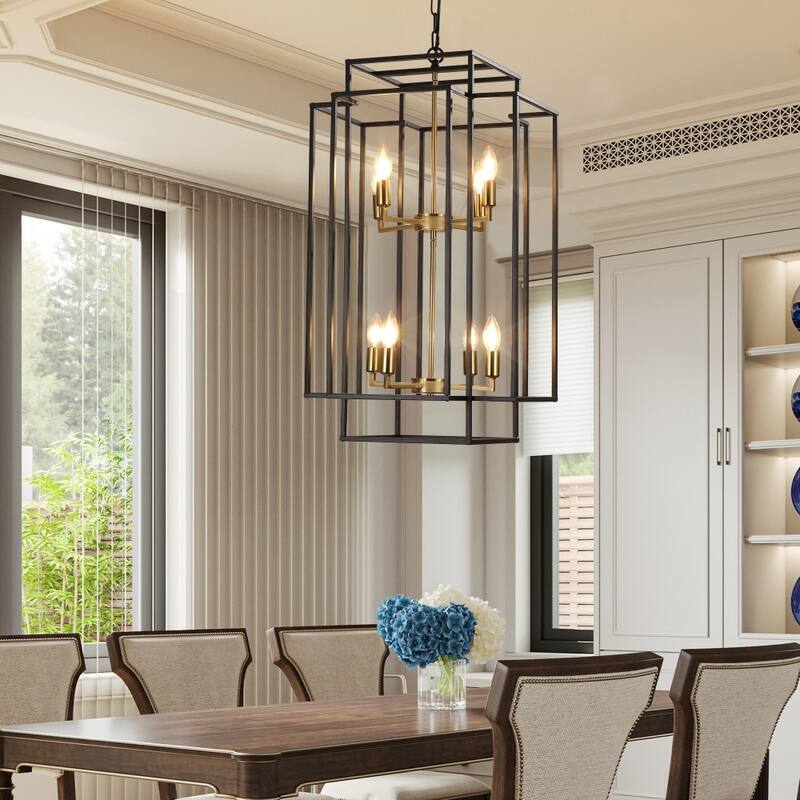 Modern 8-light Geometric Pendant Chandelier with Metal Frame - Golden