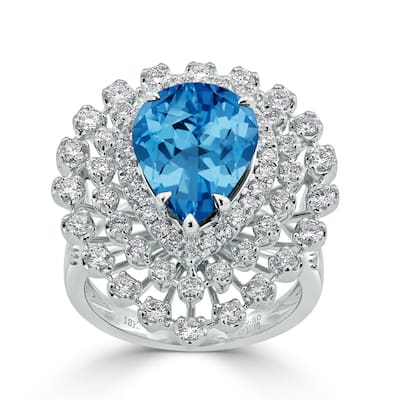 Auriya 5 5/8ct Pear-cut Blue Topaz and Halo Diamond Ring 1 1/2cttw 18K Gold