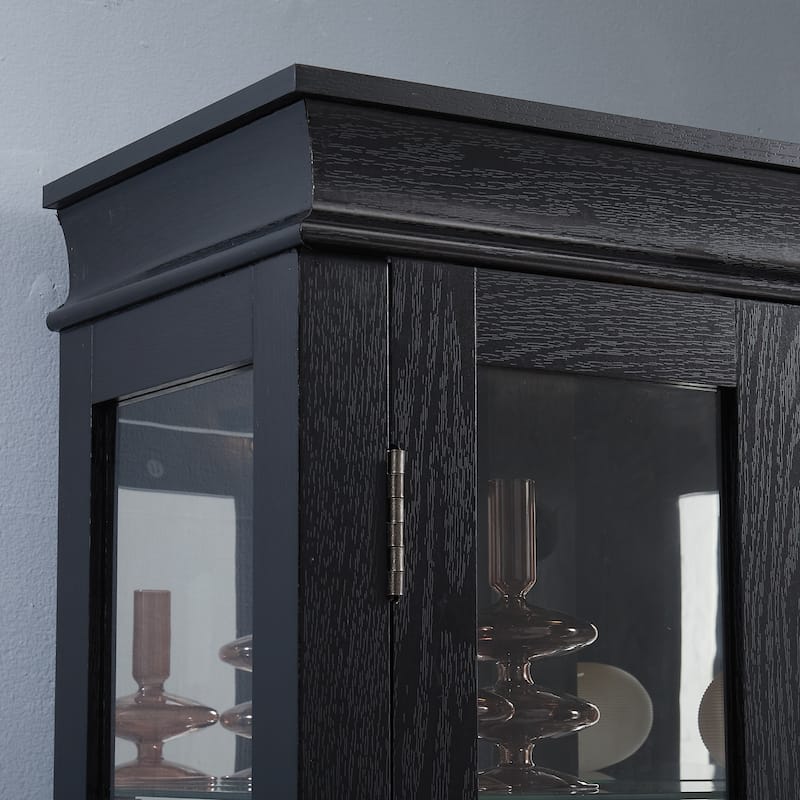 GDF Studio - Tall Lighted Curio Cabinet with Six-Tier Display and Wood Frame.