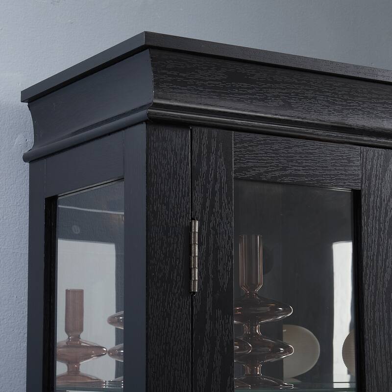 Lighted Curio Display Cabinet, Glass Display Case with Adjustable Shelves, China Cabinet with Arched Bottom for Living Room