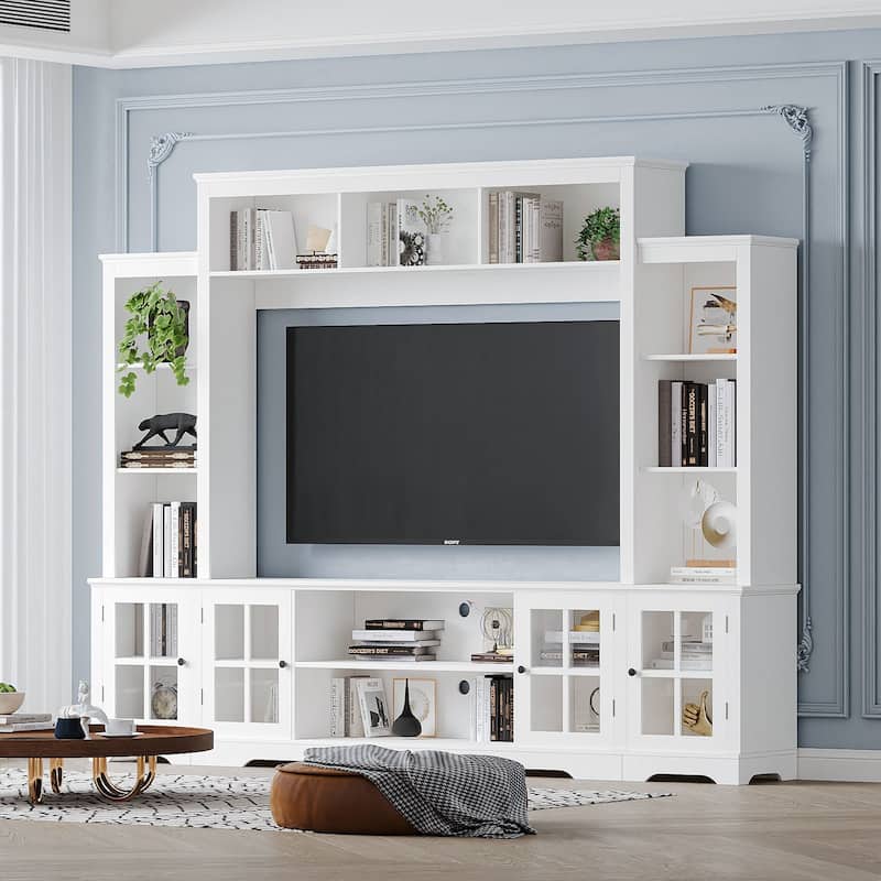 Wall Unit TV Stand with Storage Large Entertainment Center with Bookshelves - White