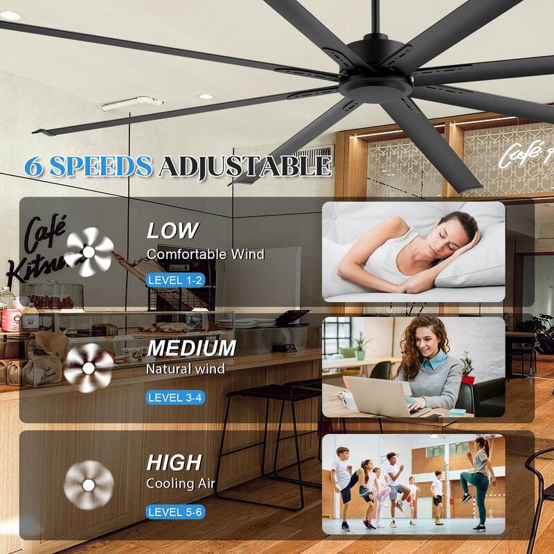 Large 96/120-inch Industrial Ceiling Fan without Light with Remote (6/8-Aluminum Blades)
