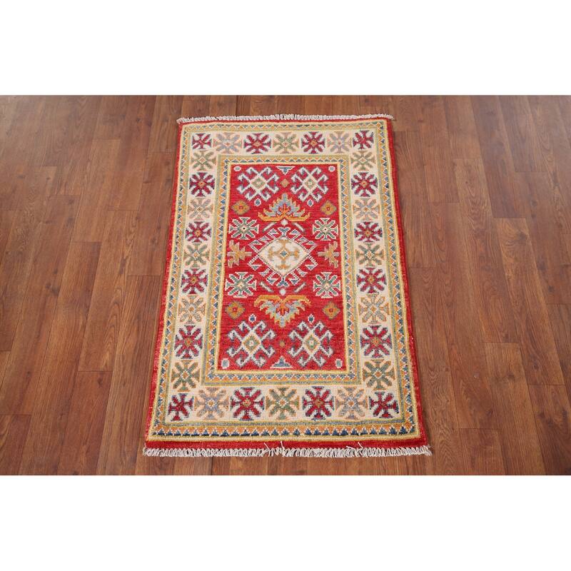 Red Kazak Oriental Accent Rug Hand-Knotted Wool Carpet - 2'0" x 3'1"
